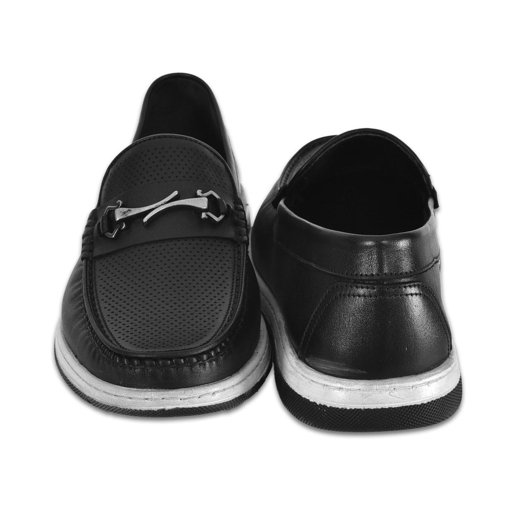 Siyah Deri Metal Tokalı Erkek Loafer Ayakkabı