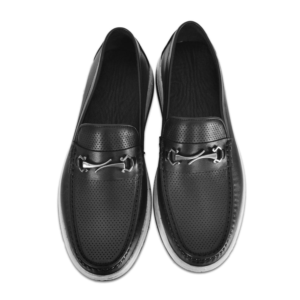 Siyah Deri Metal Tokalı Erkek Loafer Ayakkabı