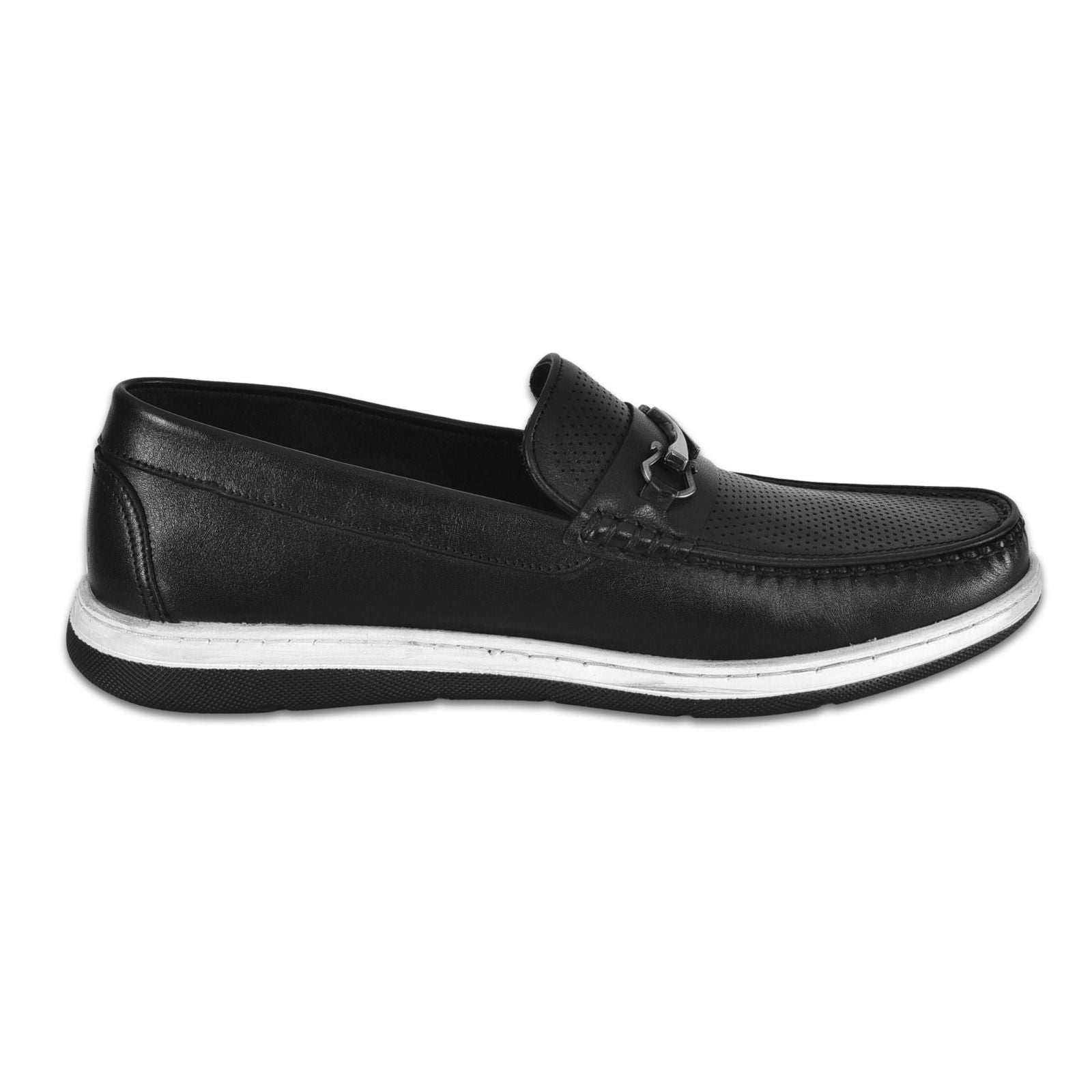 Siyah Deri Metal Tokalı Erkek Loafer Ayakkabı