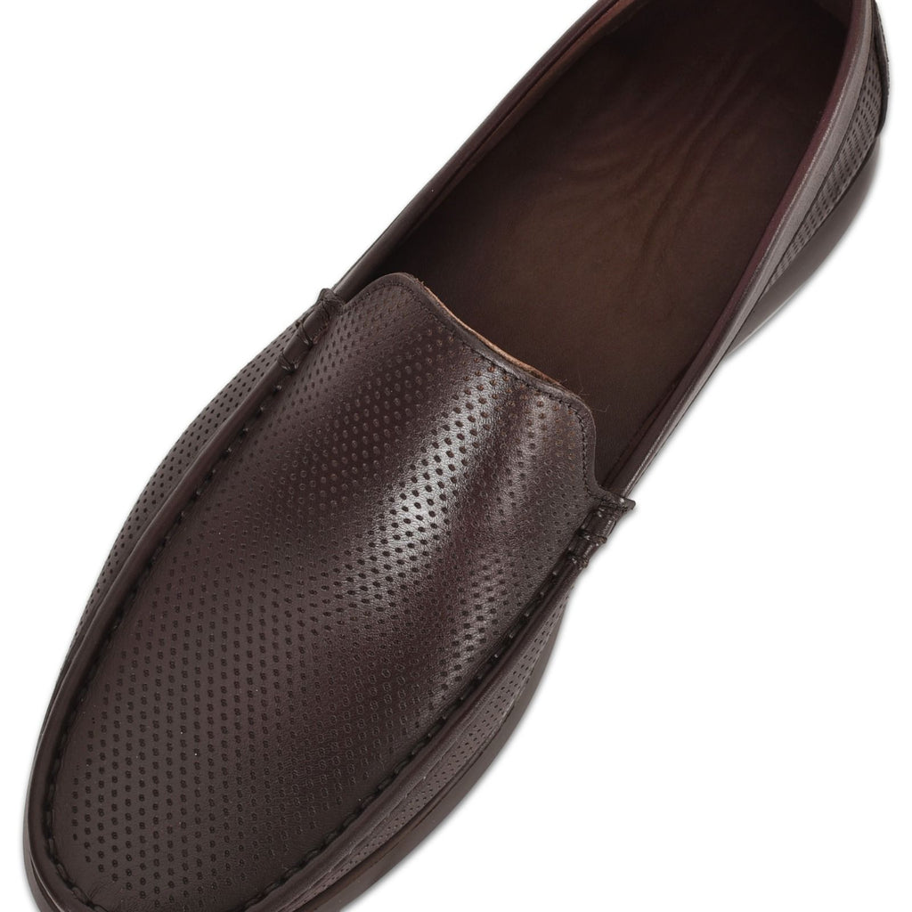 Kahverengi Delikli Deri Erkek Loafer Ayakkabı
