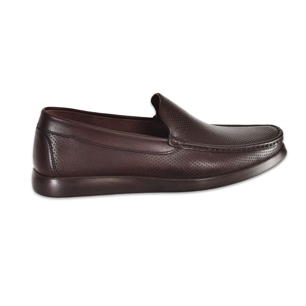 Kahverengi Delikli Deri Erkek Loafer Ayakkabı