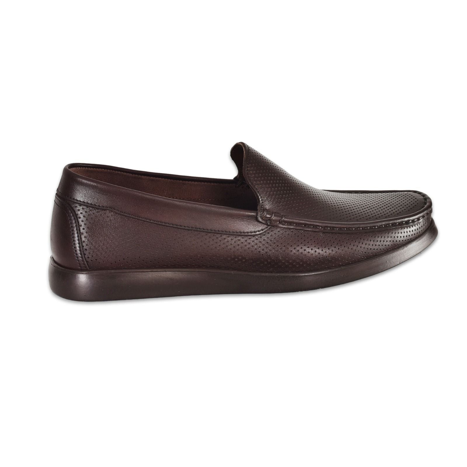 Kahverengi Delikli Deri Erkek Loafer Ayakkabı