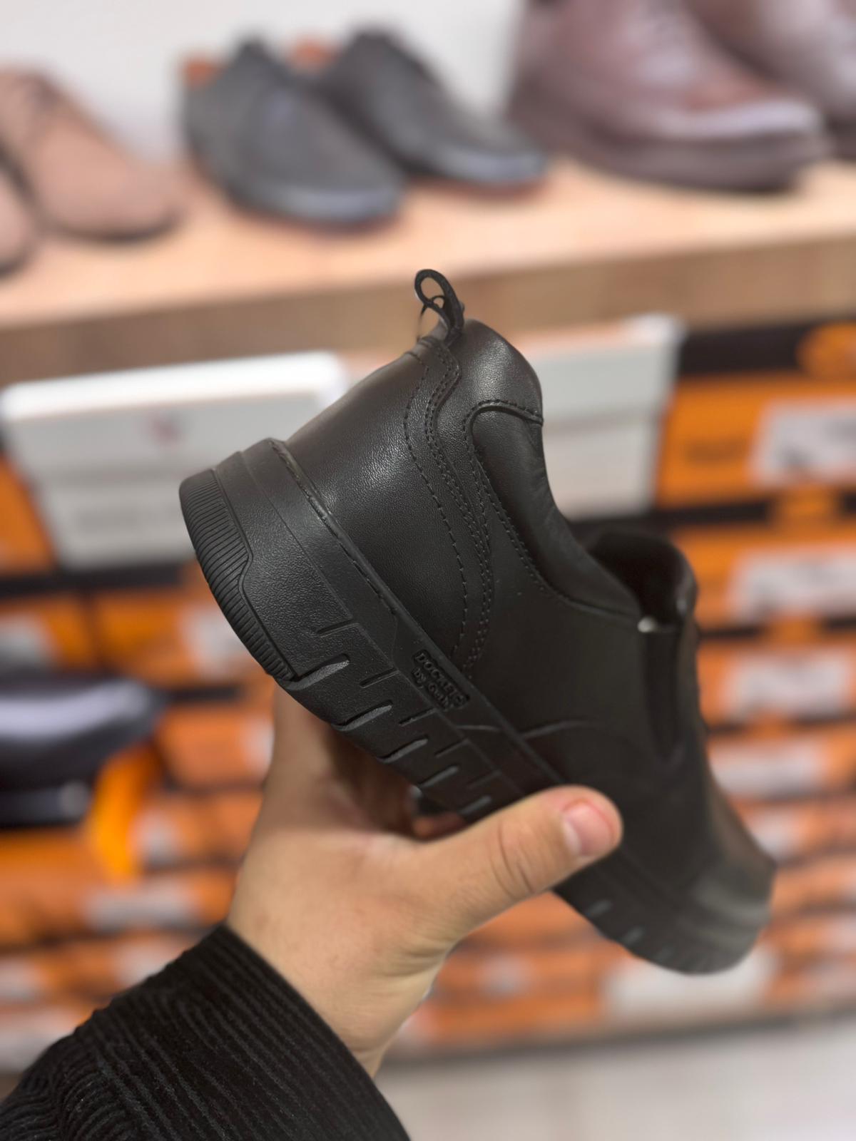 Siyah Deri Yandan Lastikli Ortopedik Baba Ayakkabısı Erkek Ayakkabı