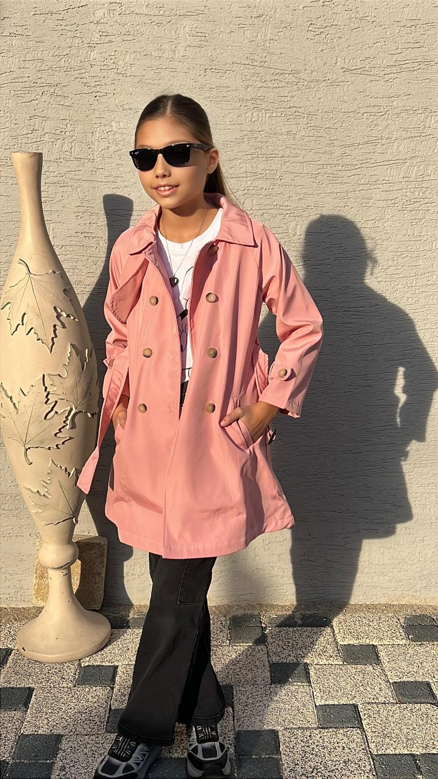 3-12 YAŞ ÇOCUK İÇ ASTARLI DÜĞMELİ ÇİFT CEPLİ VE KEMERLİ BONDED SU GEÇİRMEZ KUMAŞ TRENÇKOT