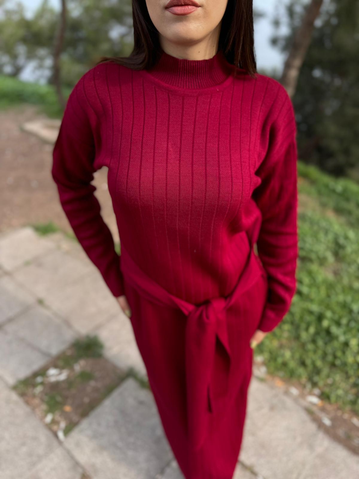 KUŞAKLI BAĞLAMALI YARI BOĞAZLI ESNEK MERSERİZE TRİKO KUMAŞ ELBİSE