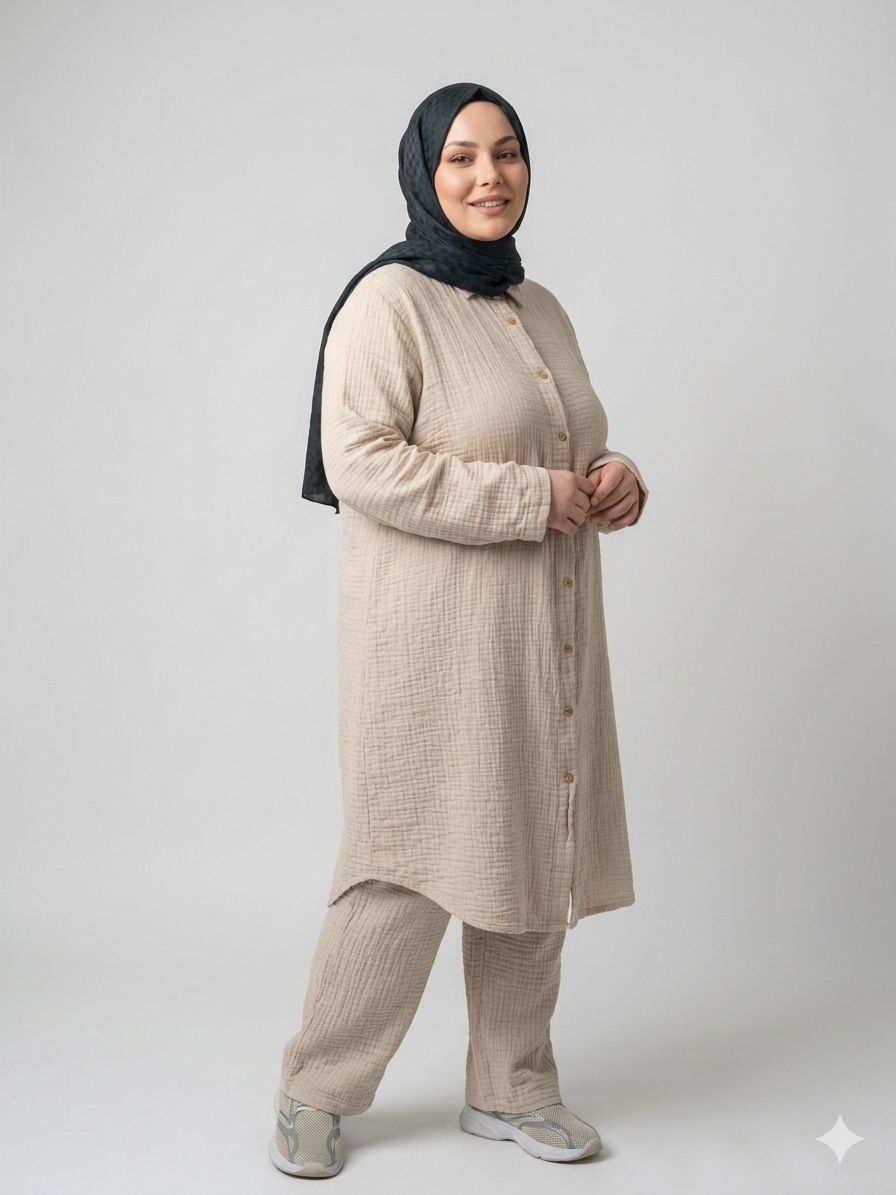 MUSLİN KUMAŞ UZUN DÜĞMELİ TUNİK