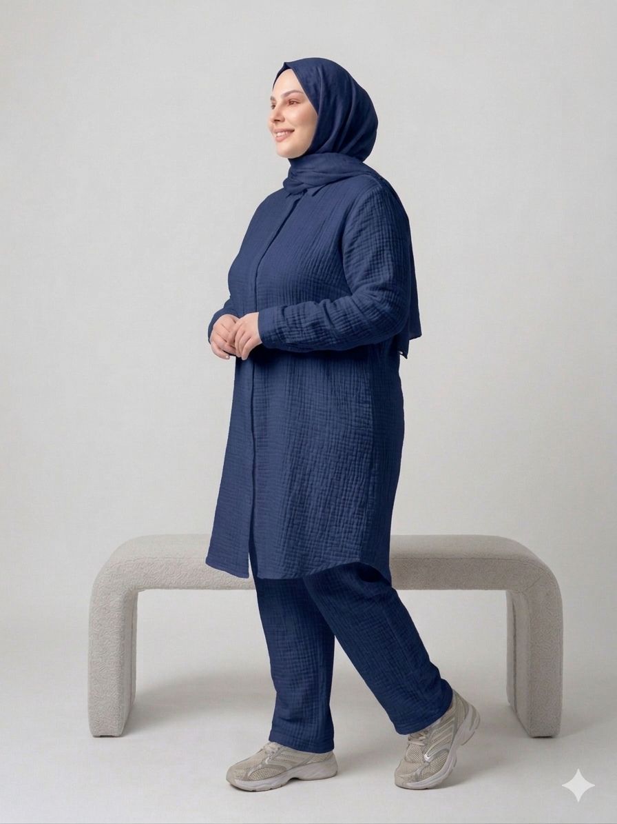 MUSLİN KUMAŞ UZUN DÜĞMELİ TUNİK