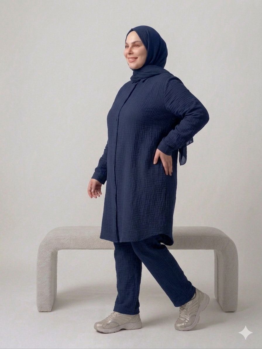 MUSLİN KUMAŞ UZUN DÜĞMELİ TUNİK