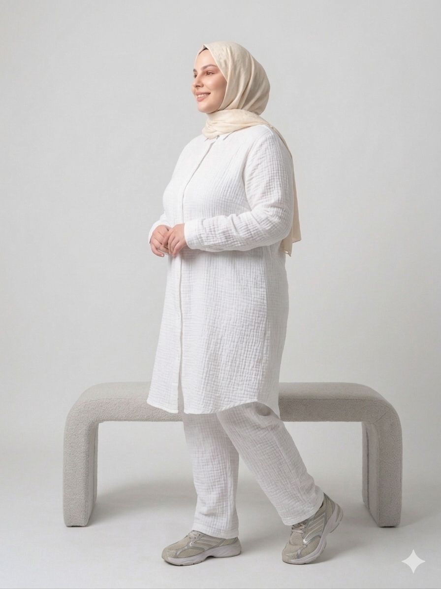 MUSLİN KUMAŞ UZUN DÜĞMELİ TUNİK