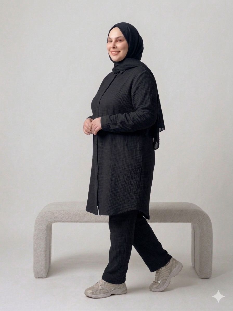 MUSLİN KUMAŞ UZUN DÜĞMELİ TUNİK