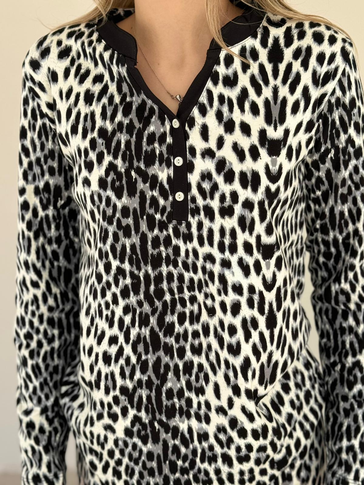 Leopar Desen Kışlık Pijama Takımı