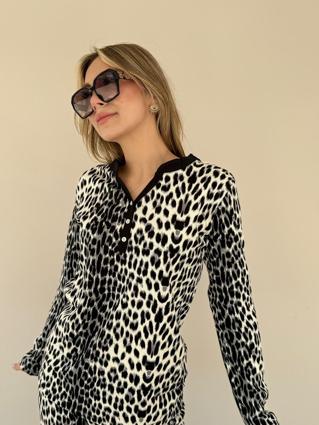 Leopar Desen Kışlık Pijama Takımı