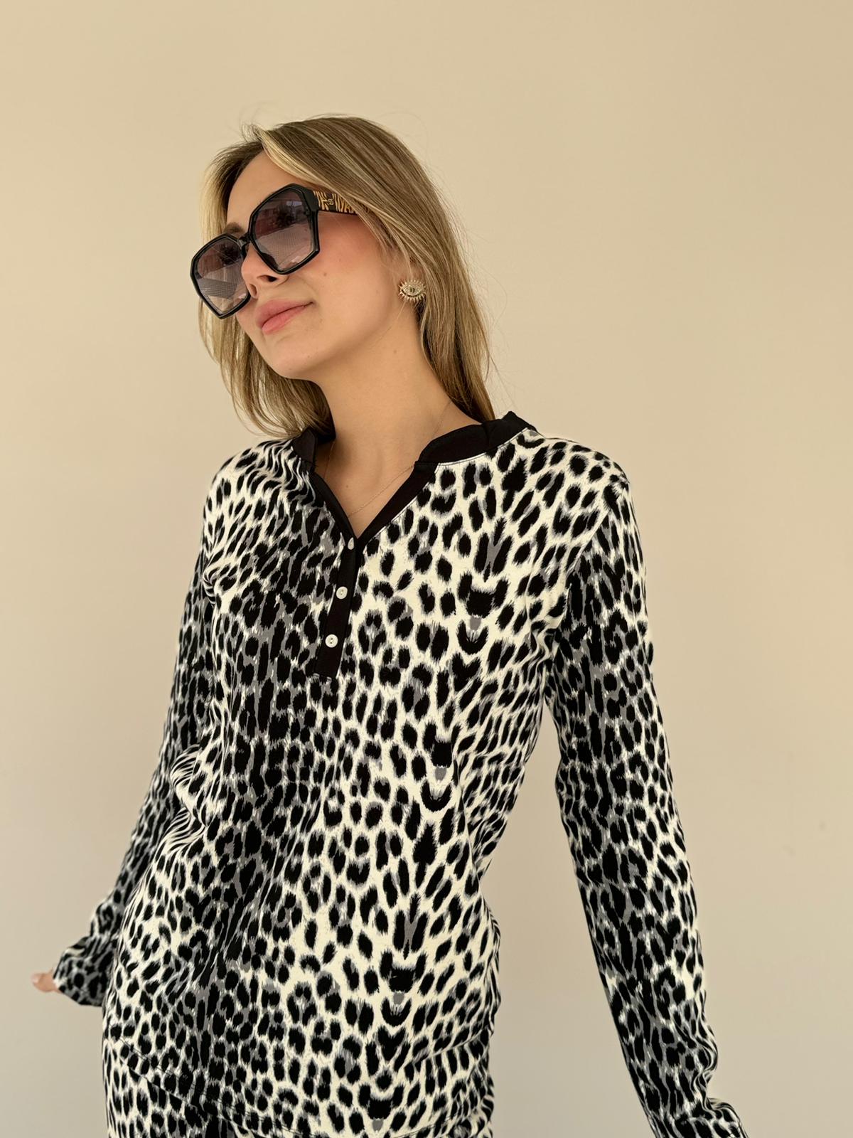 Leopar Desen Kışlık Pijama Takımı