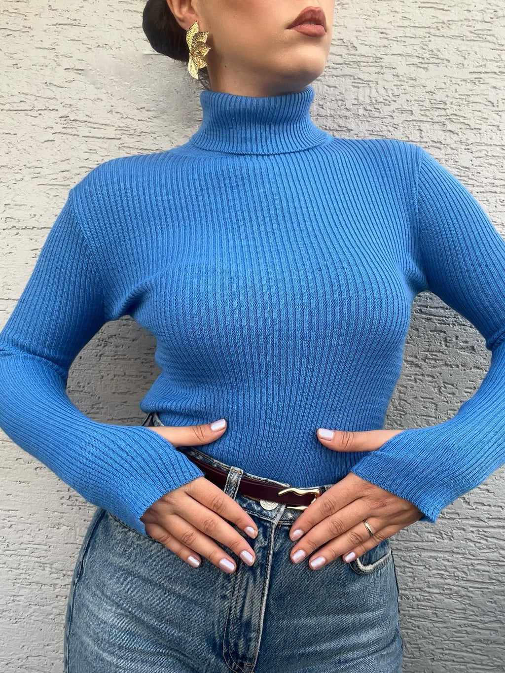 Kadın Boğazlı Triko Kazak Ultra Esnek Standart Beden Mevsimlik Pamuklu Balıkçı Yaka Kol Detaylı