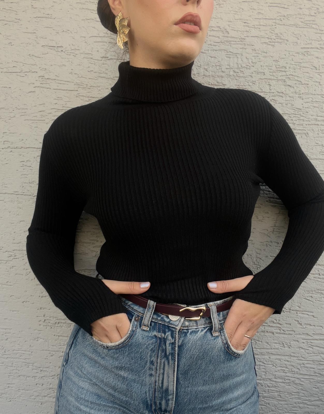 Kadın Boğazlı Triko Kazak Ultra Esnek Standart Beden Mevsimlik Pamuklu Balıkçı Yaka Kol Detaylı