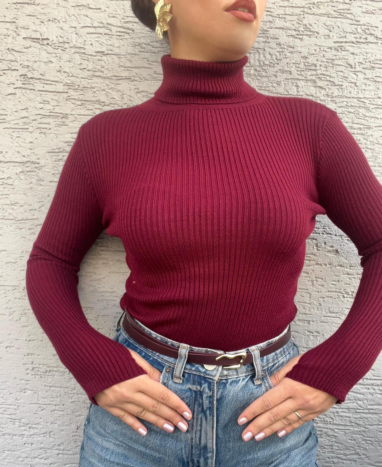 Kadın Boğazlı Triko Kazak Ultra Esnek Standart Beden Mevsimlik Pamuklu Balıkçı Yaka Kol Detaylı