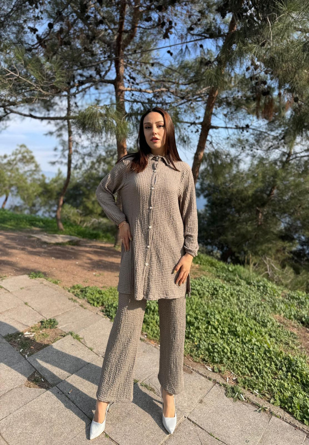 Bürümcük Kumaş Ultra Esnek Pantolon Beli Lastikli İkili Takım