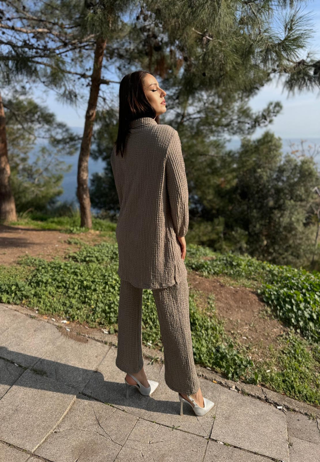 Bürümcük Kumaş Ultra Esnek Pantolon Beli Lastikli İkili Takım