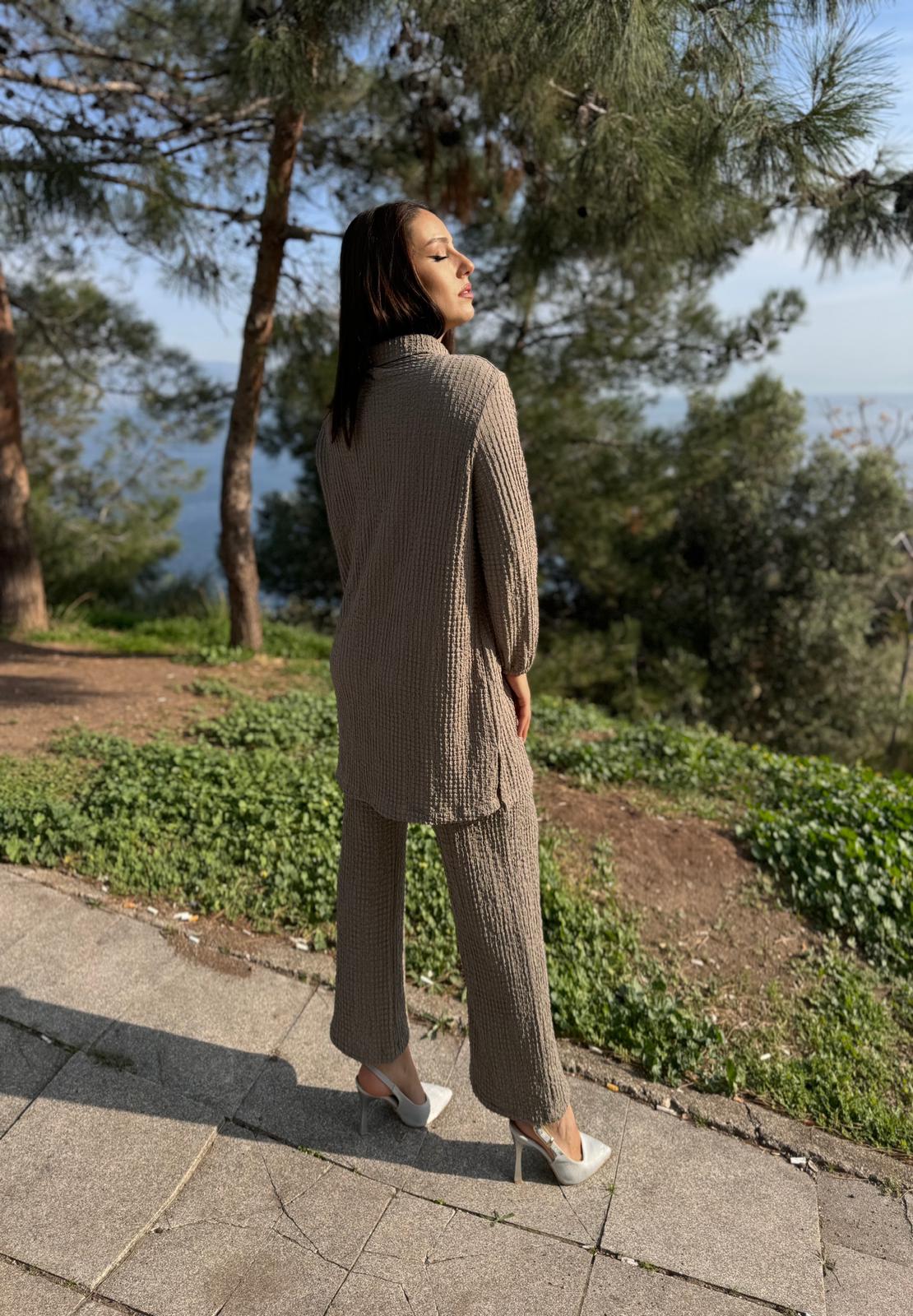 Bürümcük Kumaş Ultra Esnek Pantolon Beli Lastikli İkili Takım