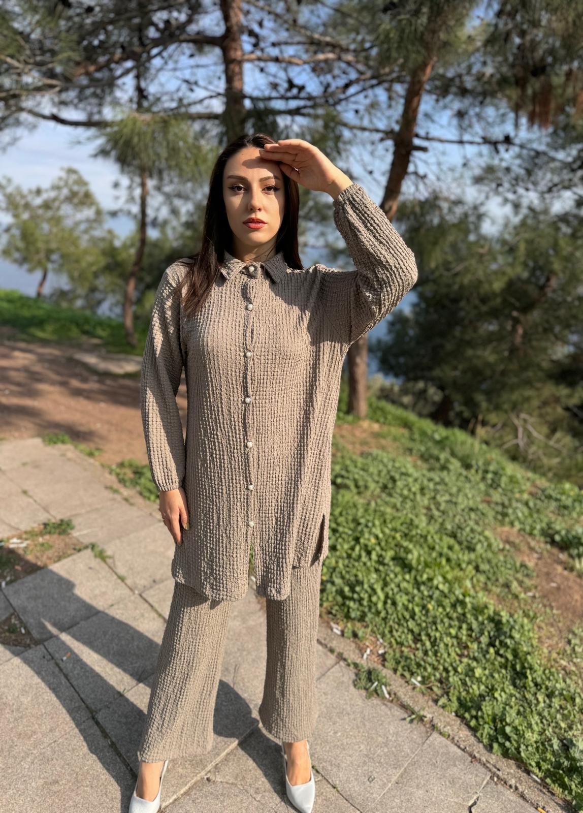 Bürümcük Kumaş Ultra Esnek Pantolon Beli Lastikli İkili Takım