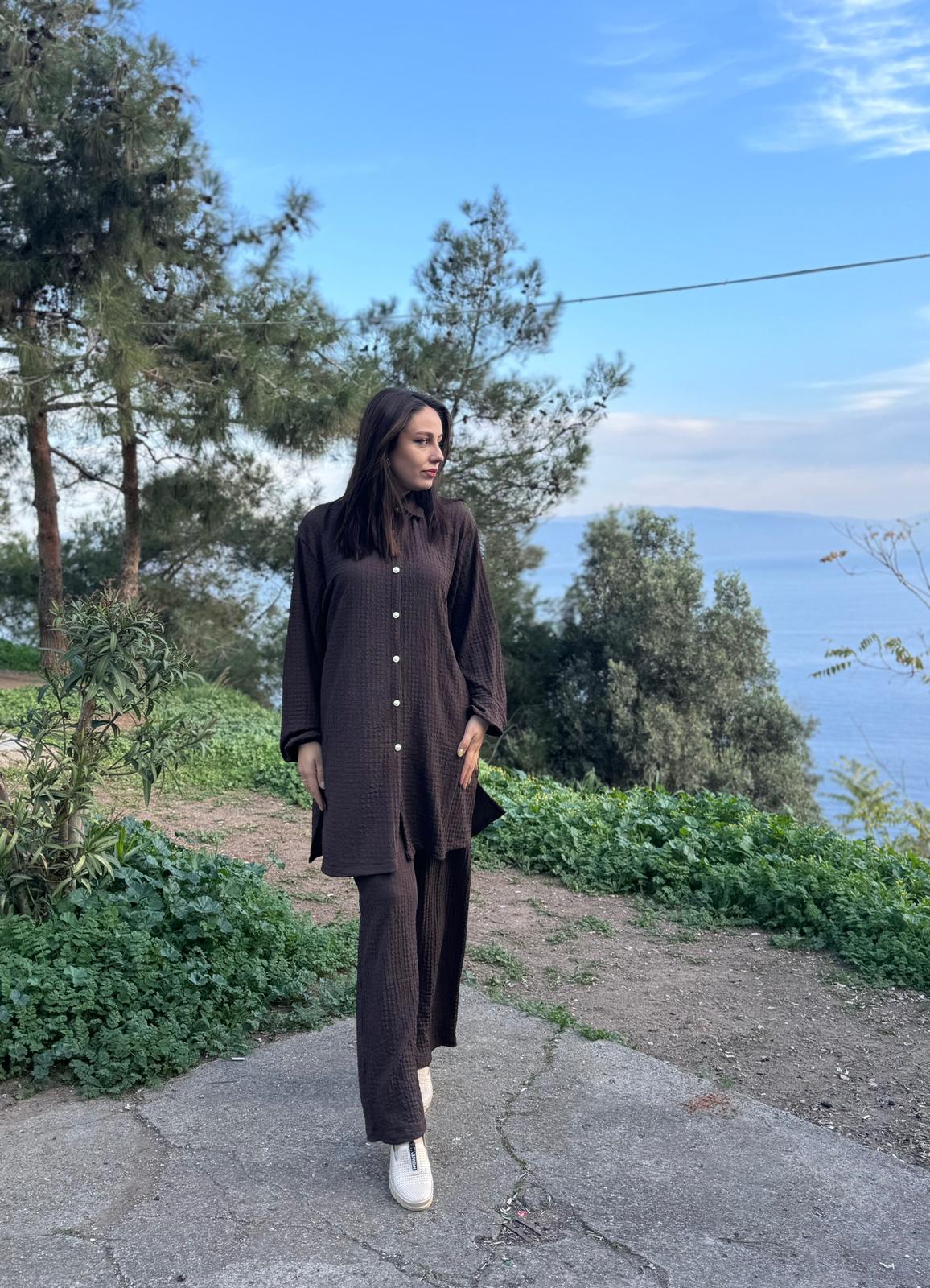 Bürümcük Kumaş Ultra Esnek Pantolon Beli Lastikli İkili Takım