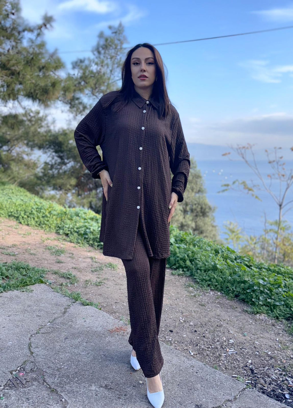 Bürümcük Kumaş Ultra Esnek Pantolon Beli Lastikli İkili Takım