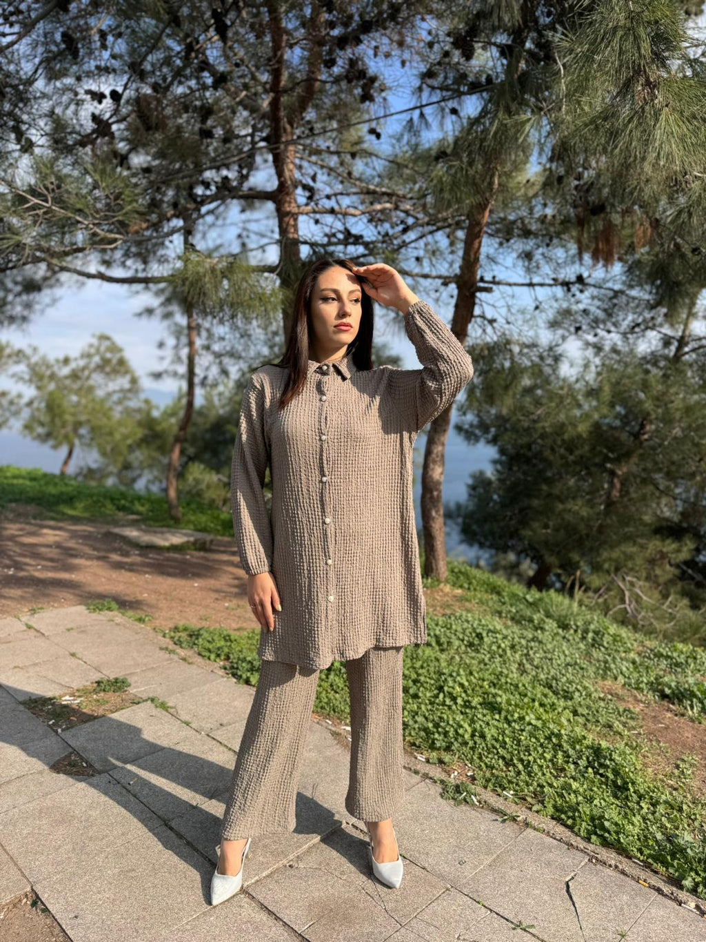 Bürümcük Kumaş Ultra Esnek Pantolon Beli Lastikli İkili Takım