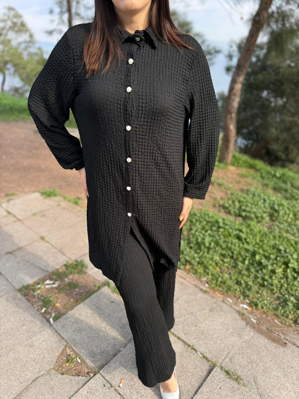 Bürümcük Kumaş Ultra Esnek Pantolon Beli Lastikli İkili Takım