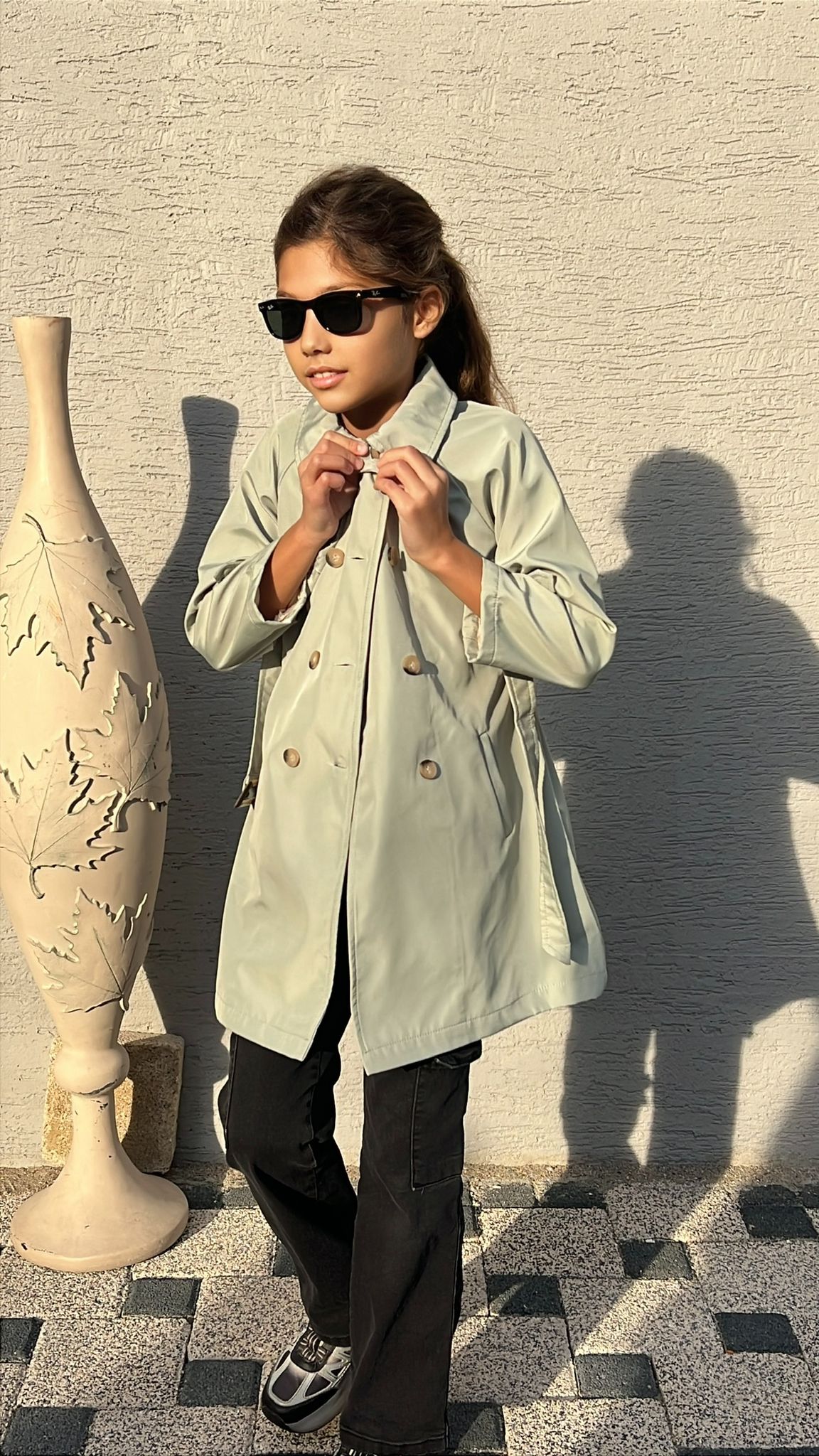 3-12 YAŞ ÇOCUK İÇ ASTARLI DÜĞMELİ ÇİFT CEPLİ VE KEMERLİ BONDED SU GEÇİRMEZ KUMAŞ TRENÇKOT