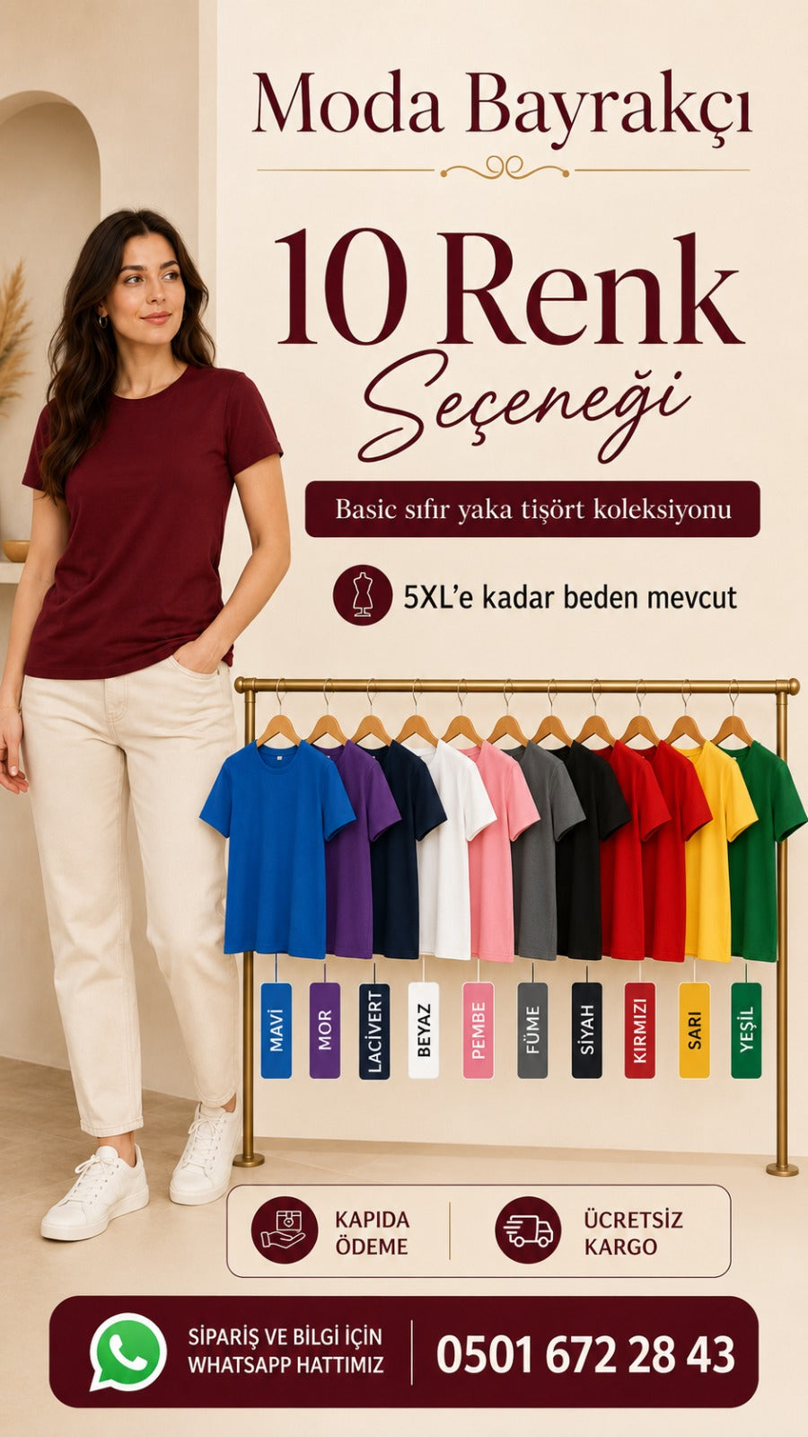Basic Sıfır Yaka Unisex Tişört
