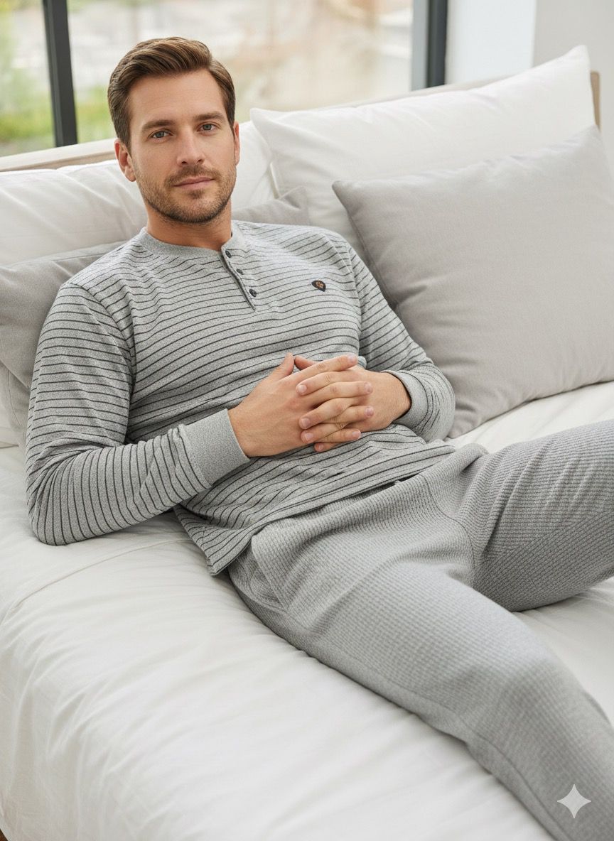 Erkek Pijama Takımı İnterlok Penye Kumaş Cepli Ultra Esnek