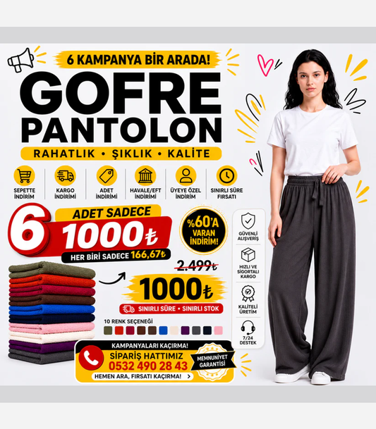 GOFRE KUMAŞ ENİNE BOYUNA ESNEK KUMAŞ PANTOLON