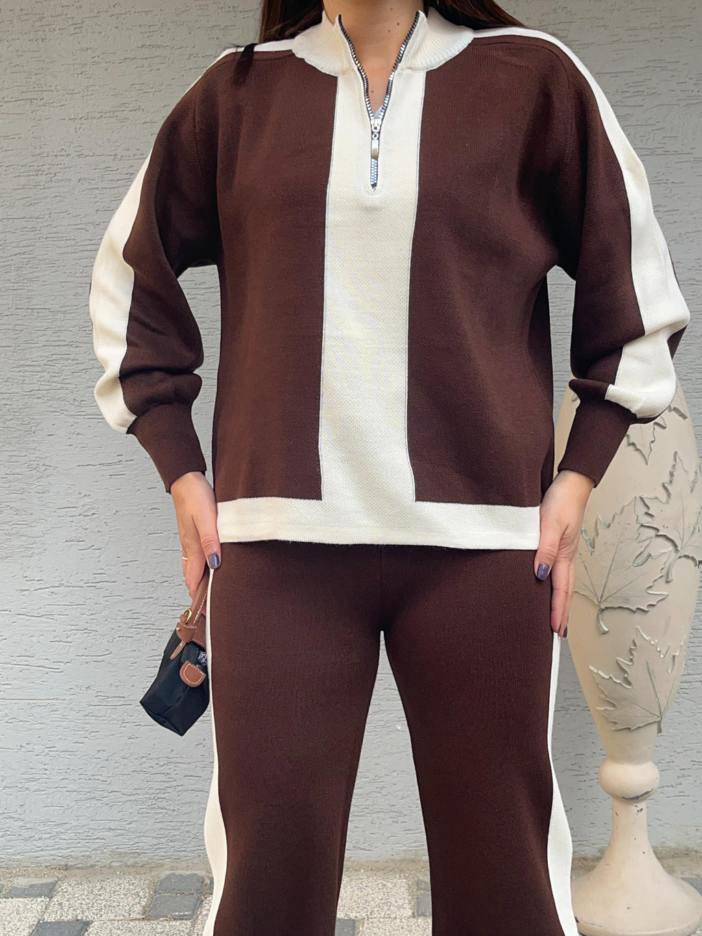 Triko Kumaş Yarıdan Fermuarlı İkili Takım