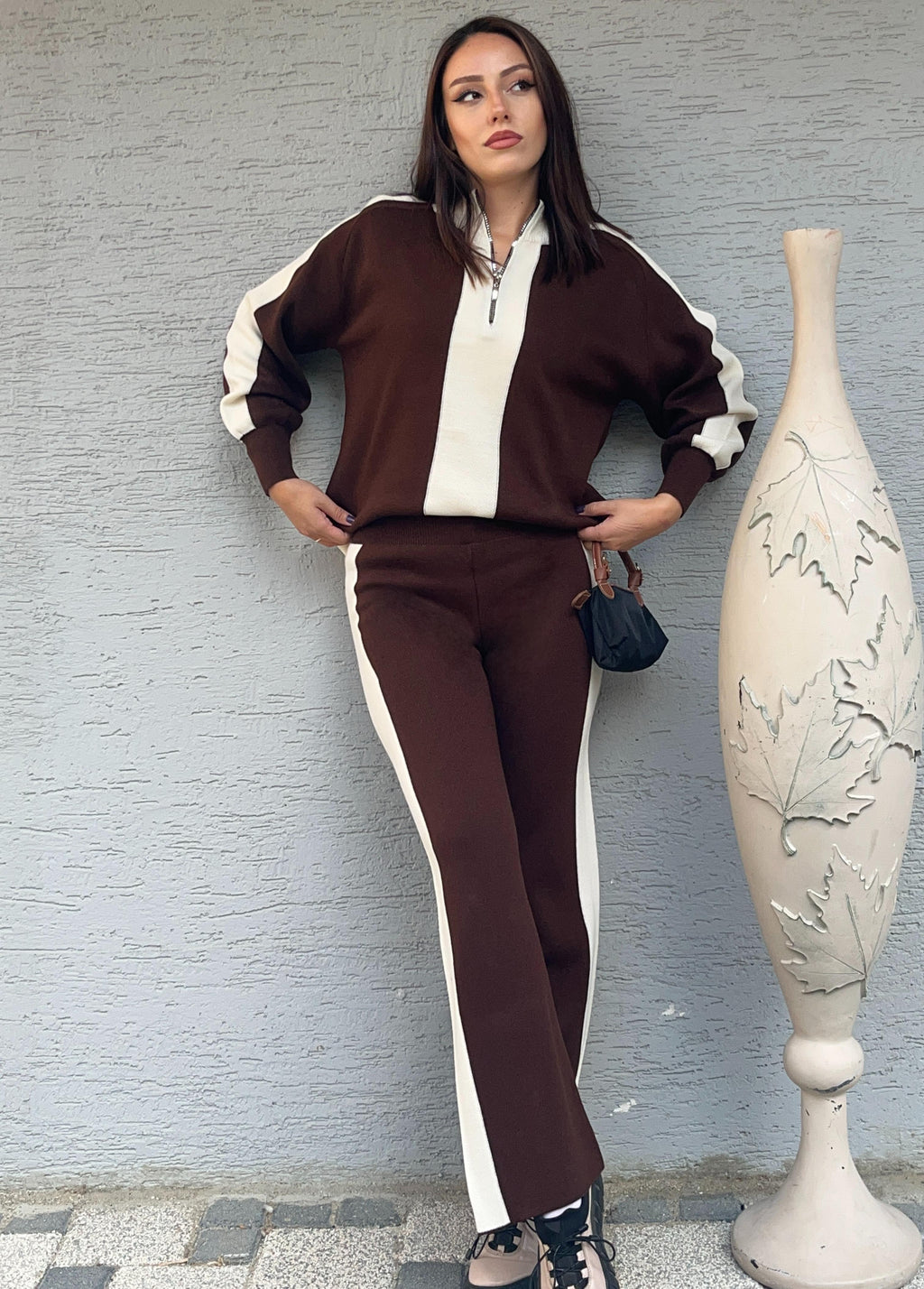 Triko Kumaş Yarıdan Fermuarlı İkili Takım