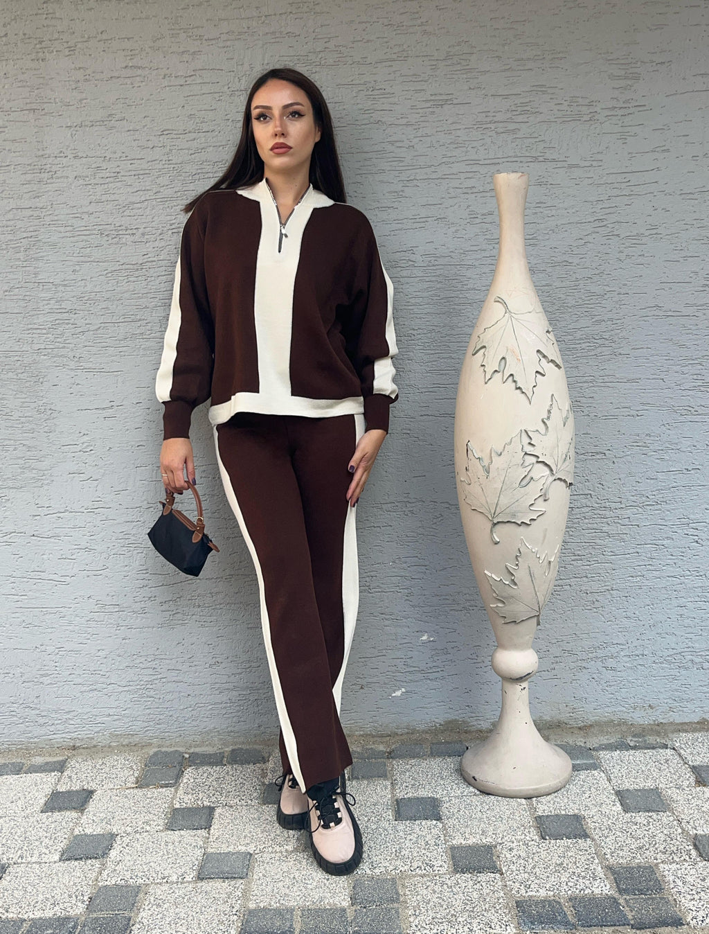 Triko Kumaş Yarıdan Fermuarlı İkili Takım