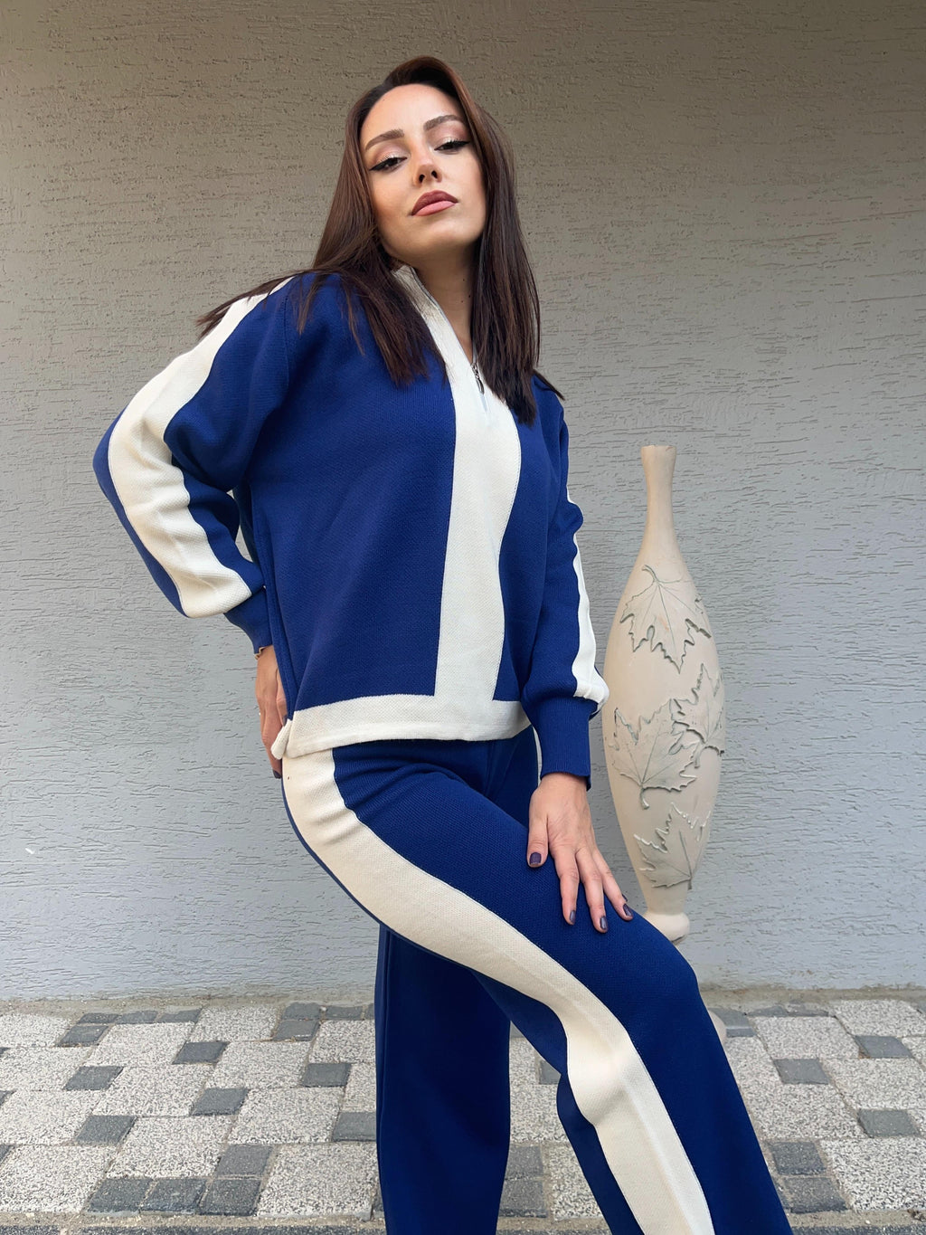 Triko Kumaş Yarıdan Fermuarlı İkili Takım