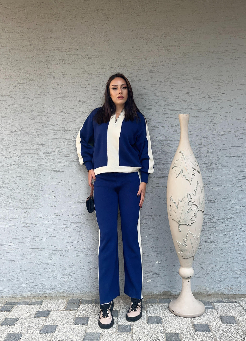 Triko Kumaş Yarıdan Fermuarlı İkili Takım