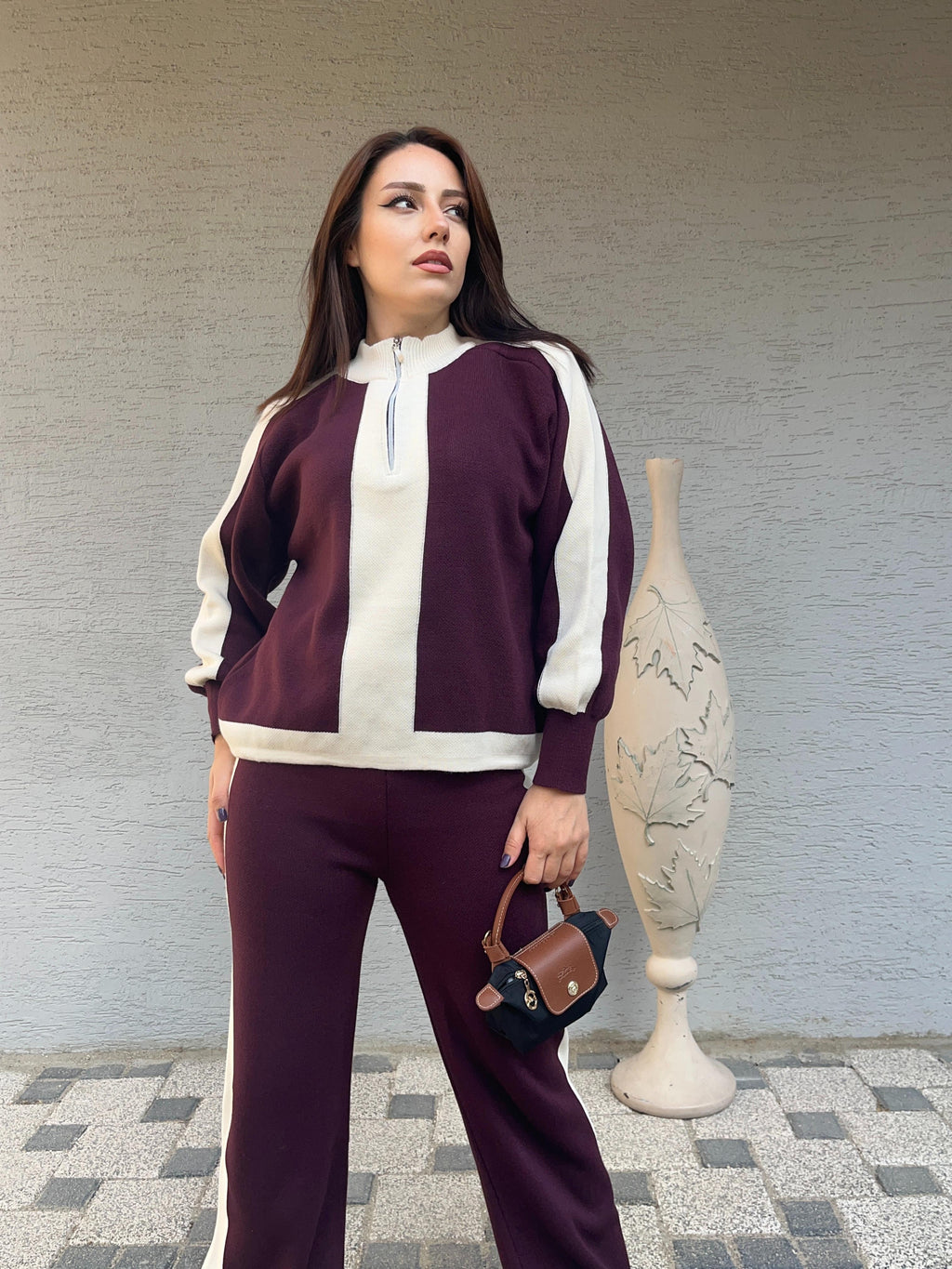 Triko Kumaş Yarıdan Fermuarlı İkili Takım