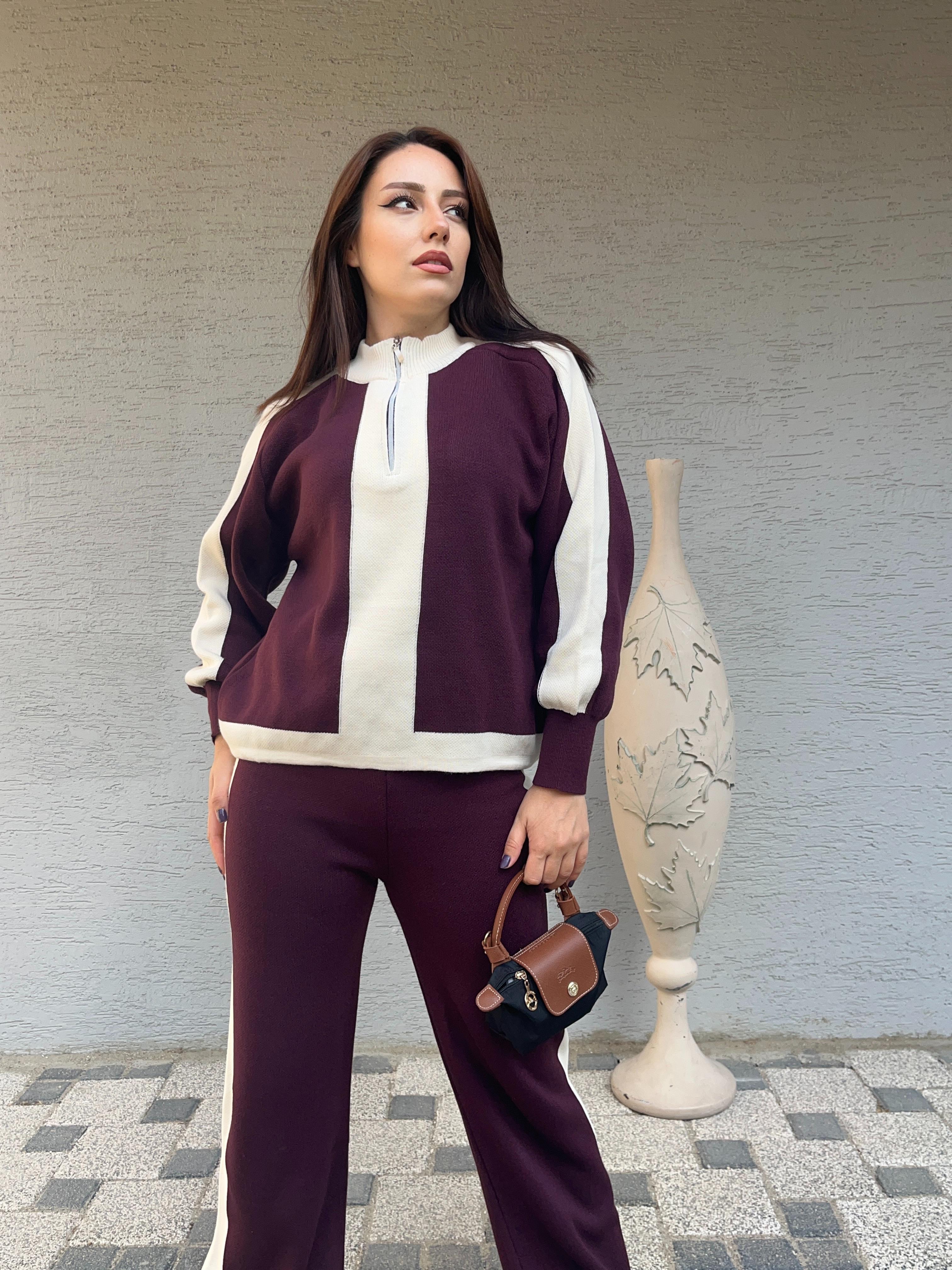 Triko Kumaş Yarıdan Fermuarlı İkili Takım