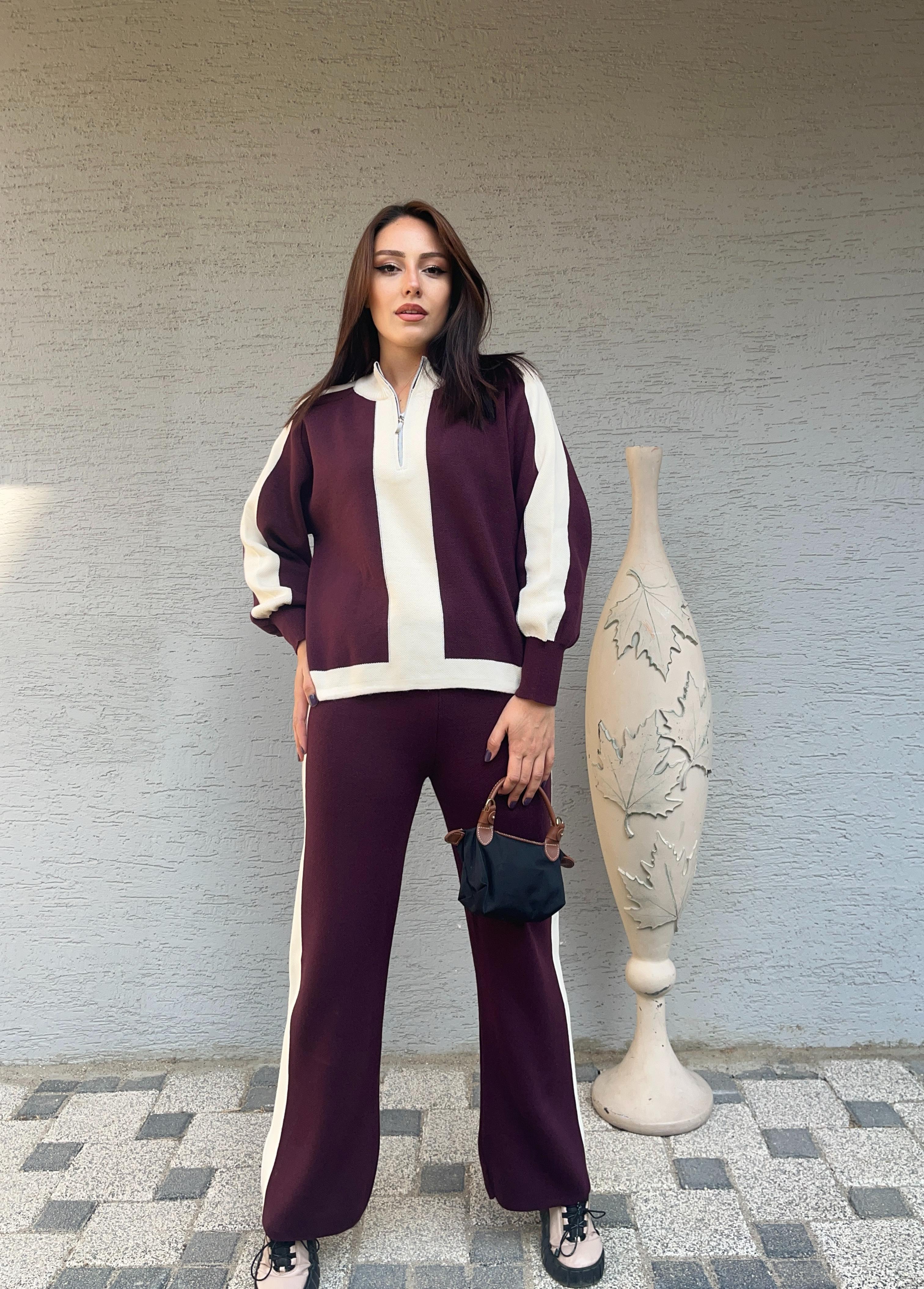 Triko Kumaş Yarıdan Fermuarlı İkili Takım