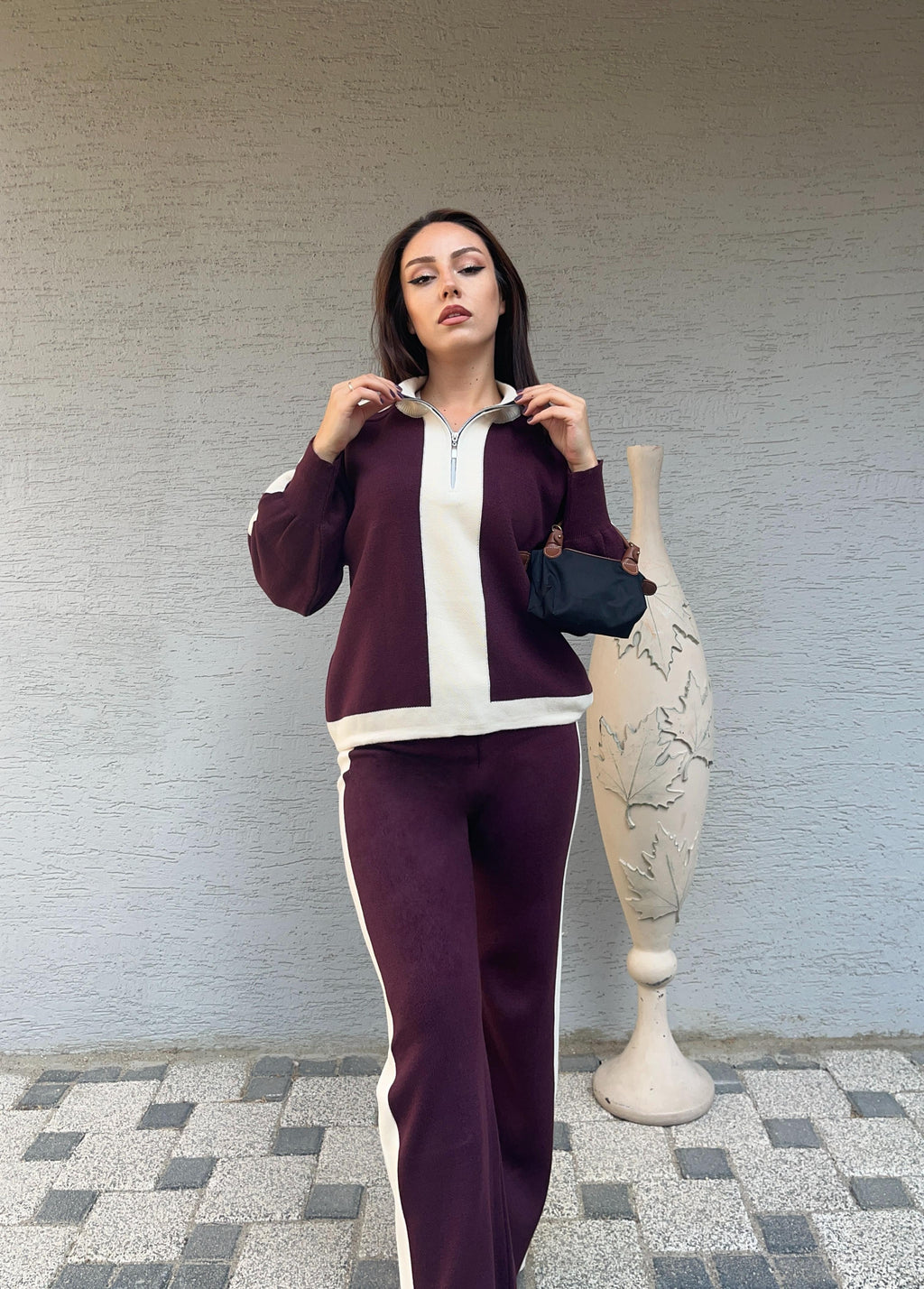 Triko Kumaş Yarıdan Fermuarlı İkili Takım