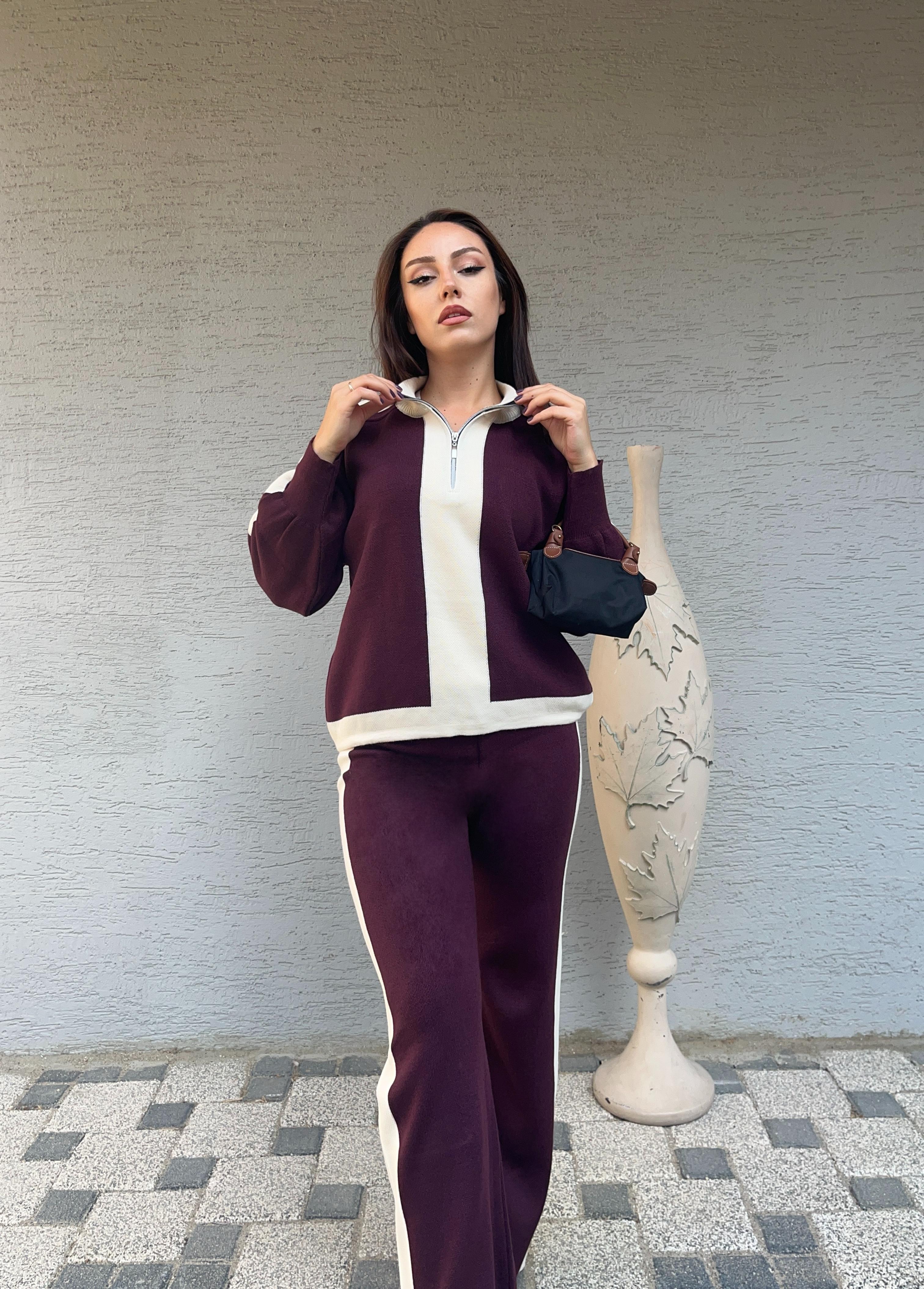 Triko Kumaş Yarıdan Fermuarlı İkili Takım