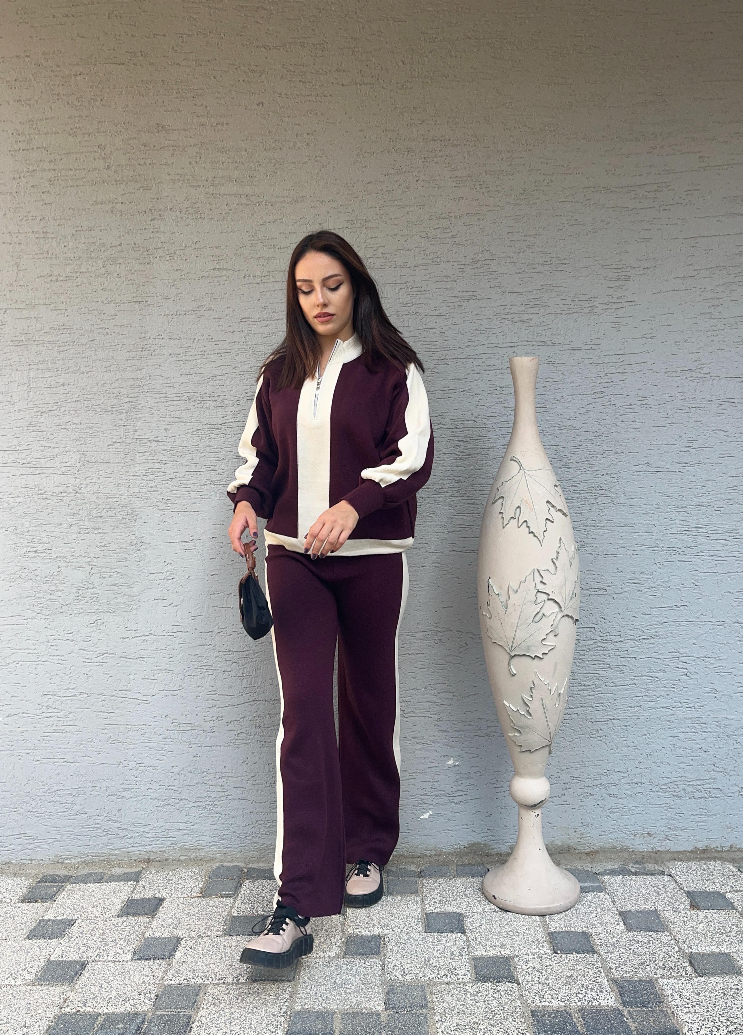 Triko Kumaş Yarıdan Fermuarlı İkili Takım