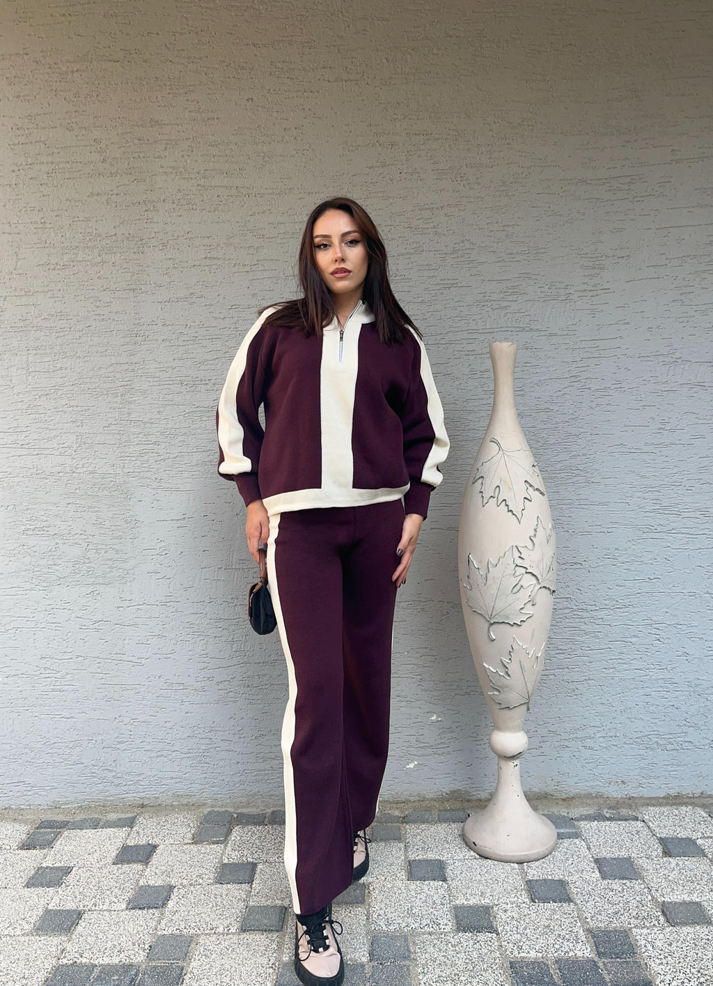 Triko Kumaş Yarıdan Fermuarlı İkili Takım