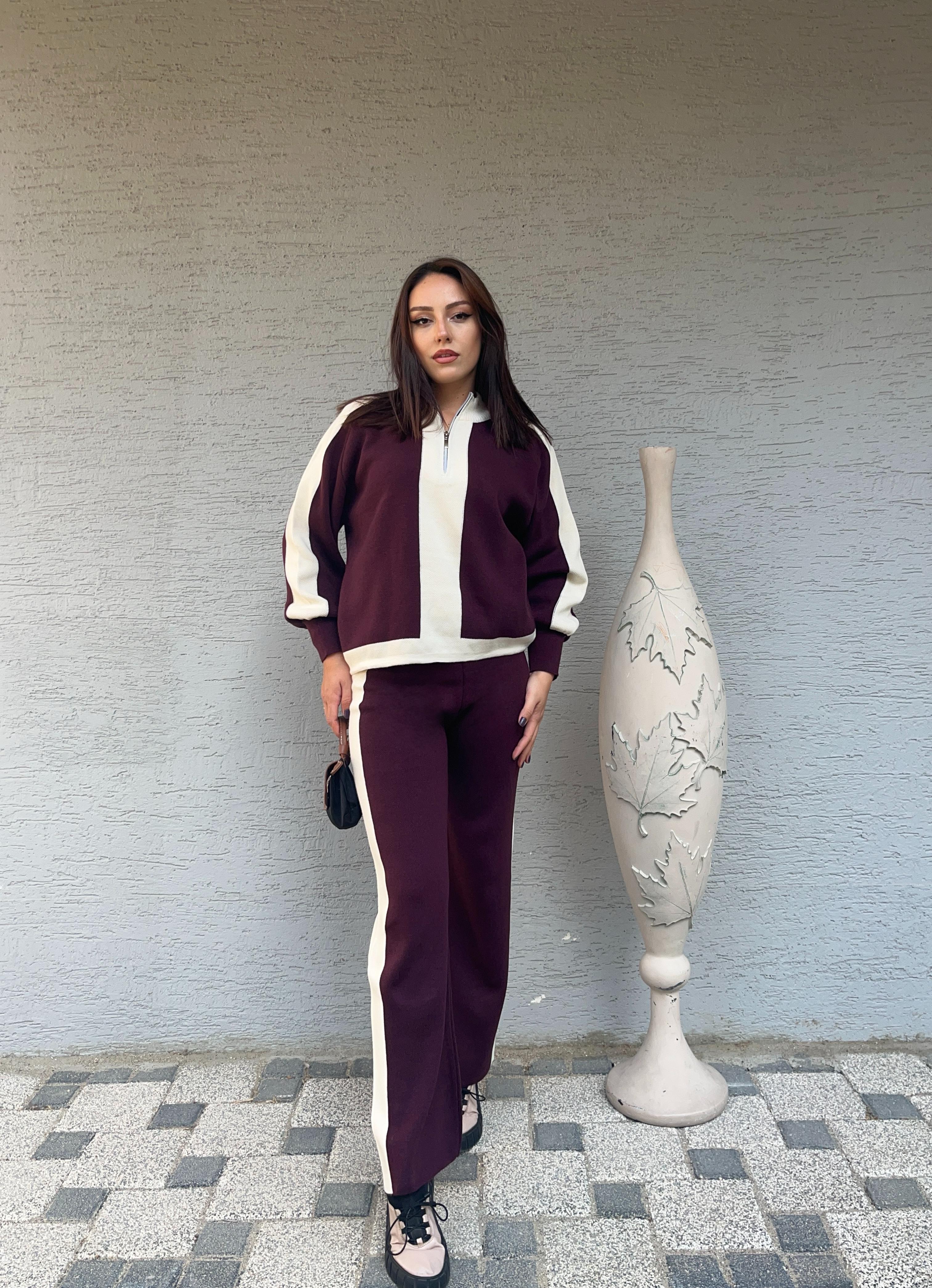 Triko Kumaş Yarıdan Fermuarlı İkili Takım