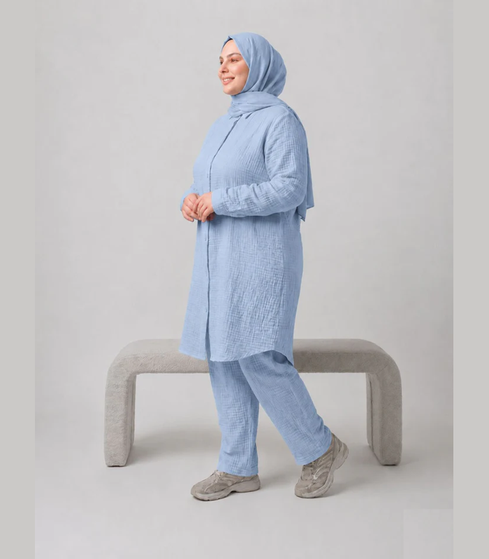 MUSLİN KUMAŞ UZUN DÜĞMELİ TUNİK
