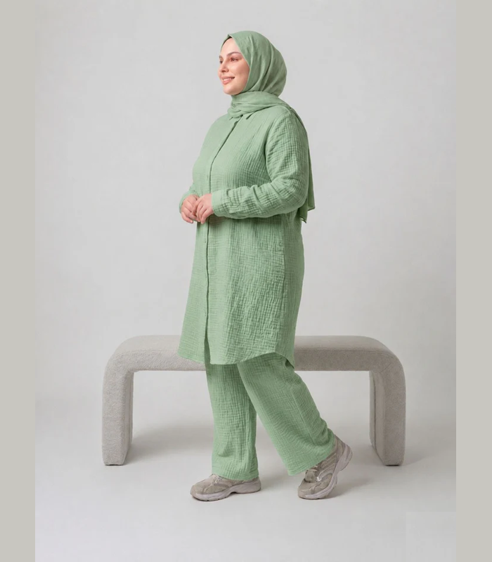 MUSLİN KUMAŞ UZUN DÜĞMELİ TUNİK