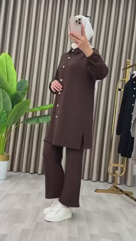 Bürümcük Kumaş Ultra Esnek Pantolon Beli Lastikli İkili Takım