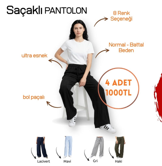 Ultra Esnek Saçaklı Bol Paça Pantolon