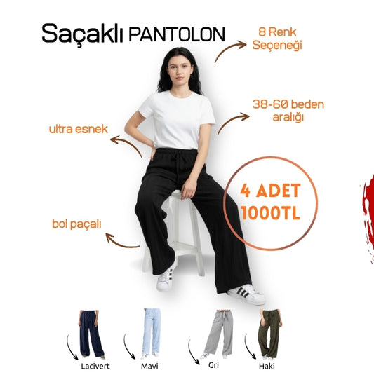 Ultra Esnek Saçaklı Bol Paça Pantolon